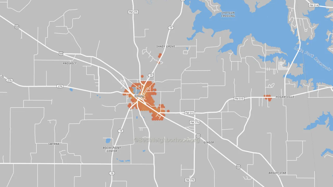 Bike Grade map of Emory, TX