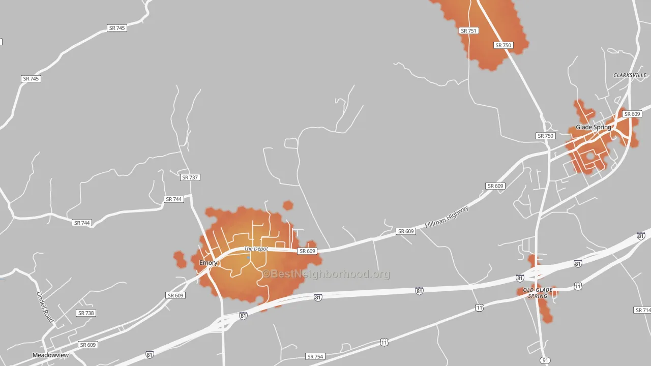 Bike Grade map of Emory, VA
