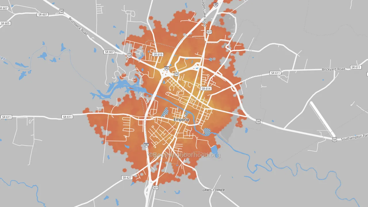 Bike Grade map of Emporia City, VA