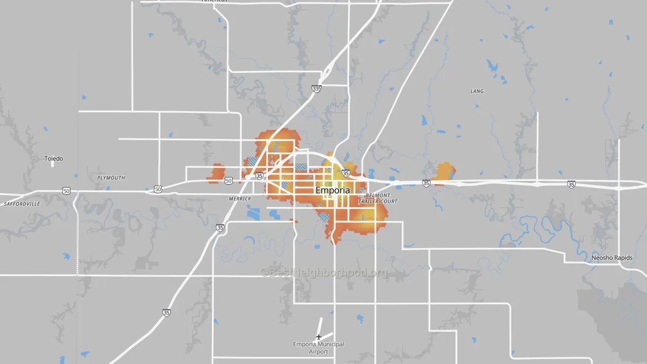 Bike Grade map of Emporia, KS