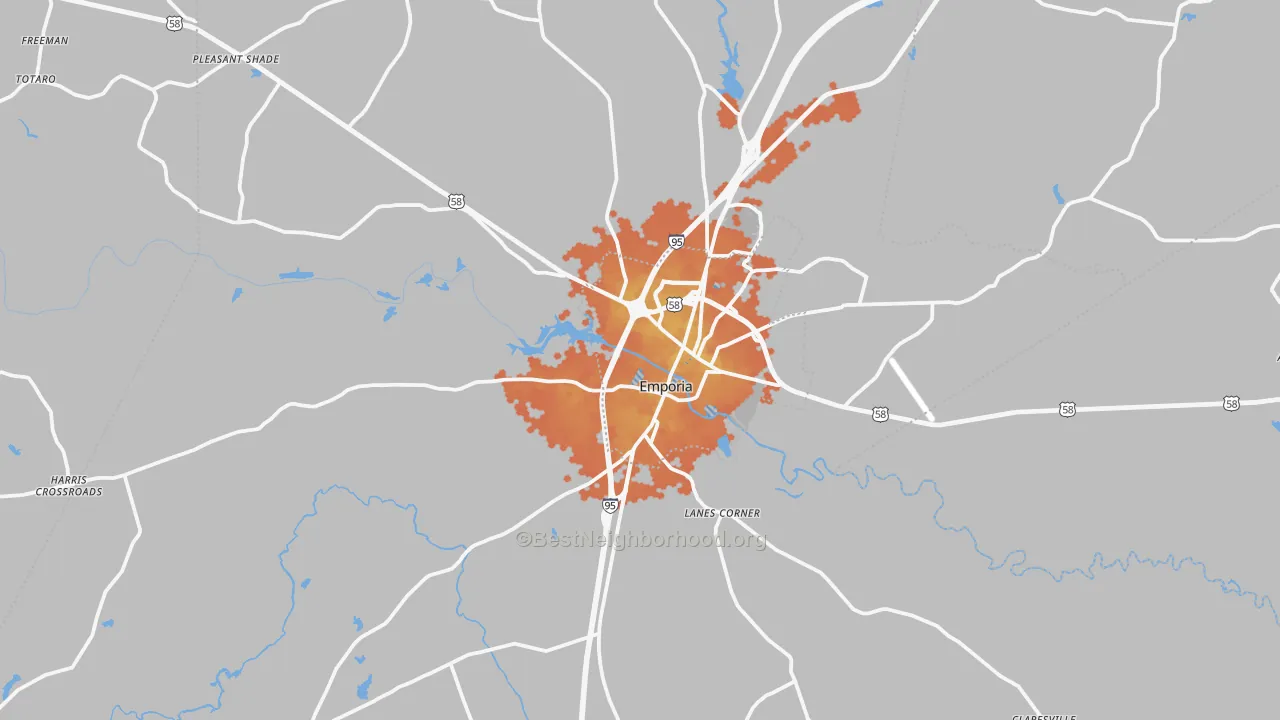 Bike Grade map of Emporia, VA