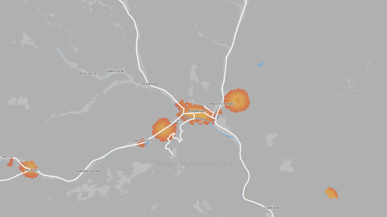 Bike Grade map of Emporium, PA