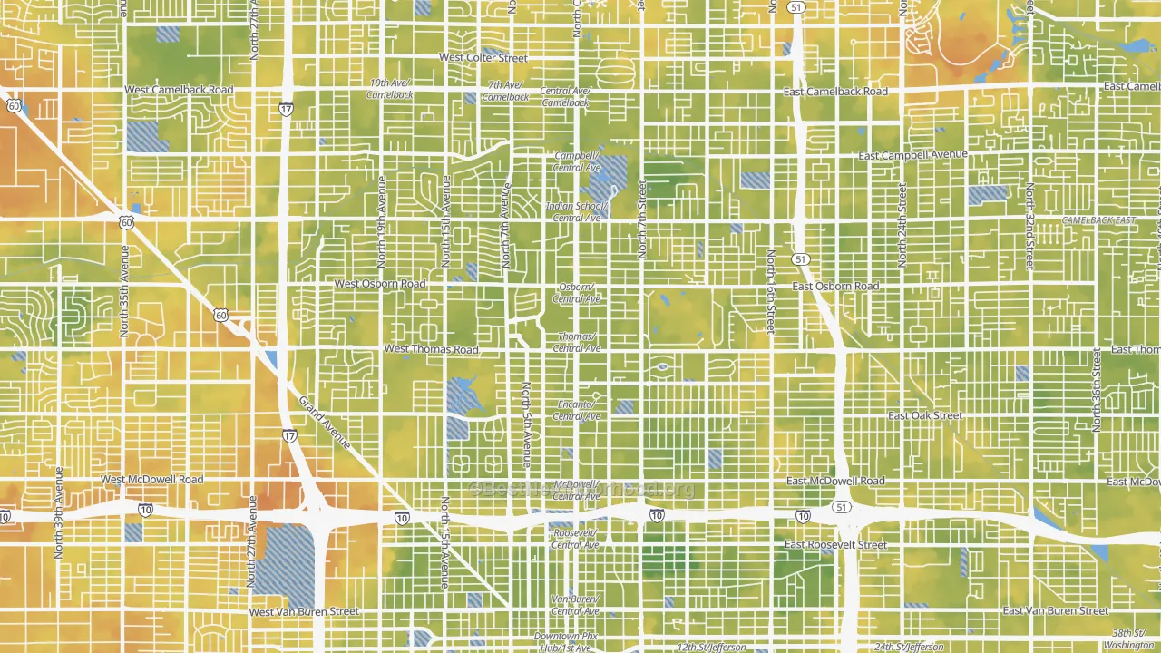 Bike Grade map of Encanto, Phoenix, AZ