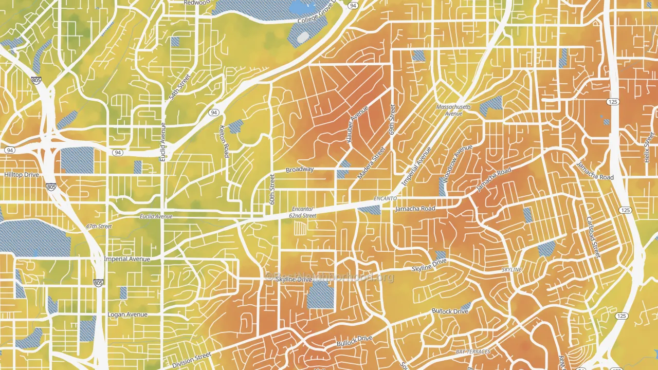 Bike Grade map of Encanto, San Diego, CA