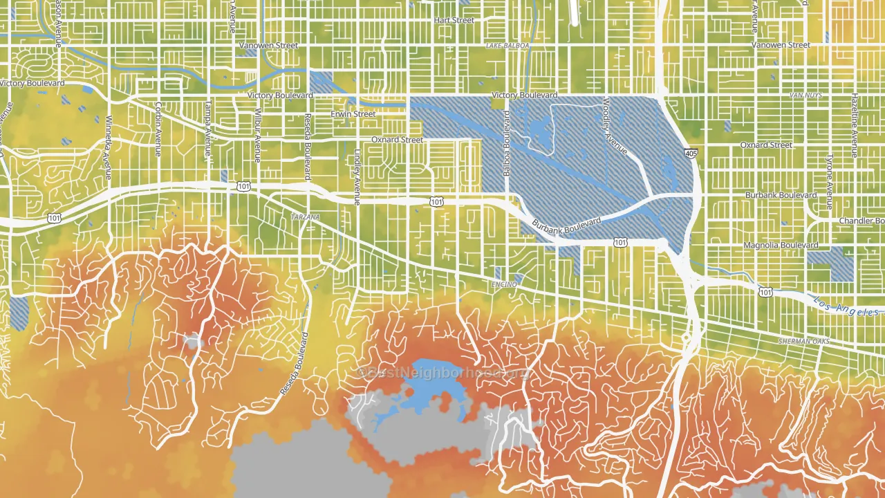Bike Grade map of Encino, CA