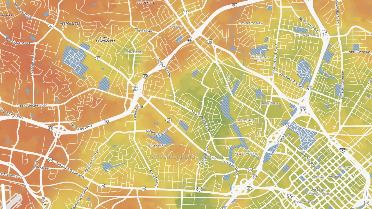 Bike Grade map of Enderly Park, Charlotte, NC