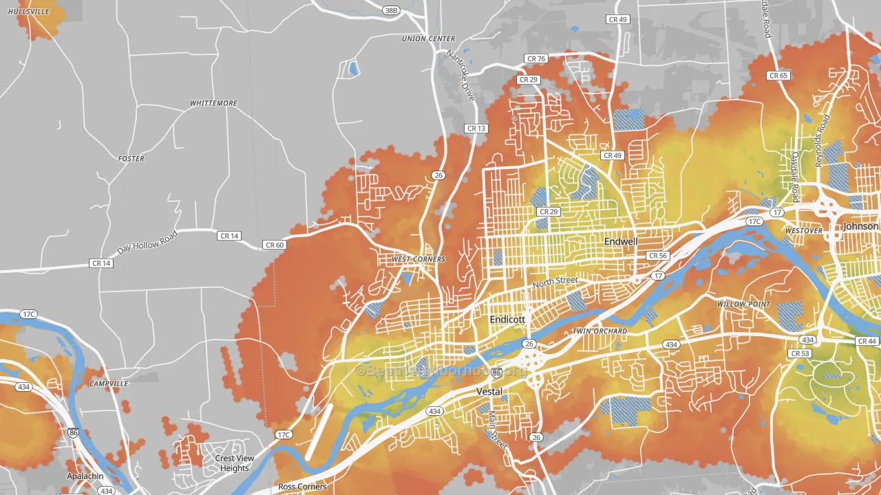 Bike Grade map of Endicott, NY