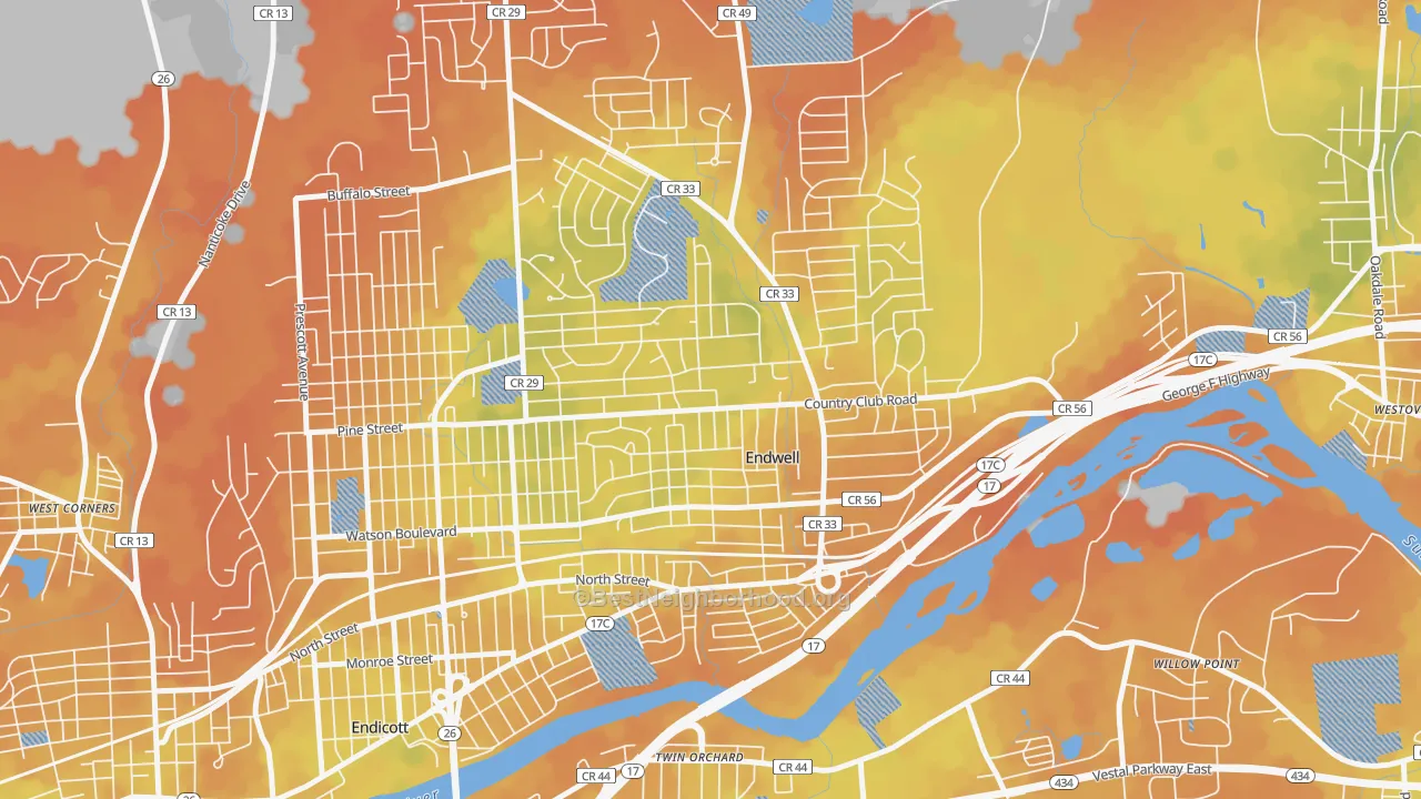 Bike Grade map of Endwell, NY
