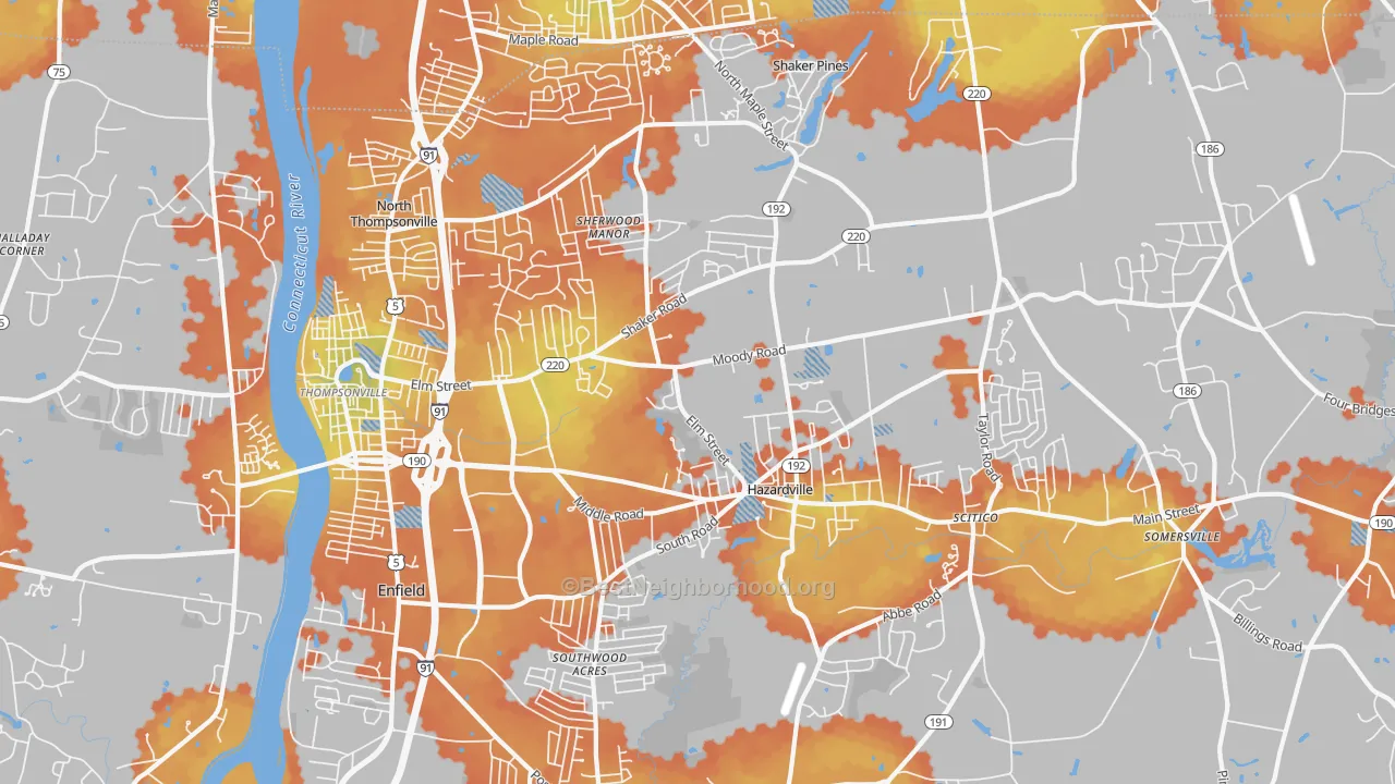 Bike Grade map of Enfield, CT