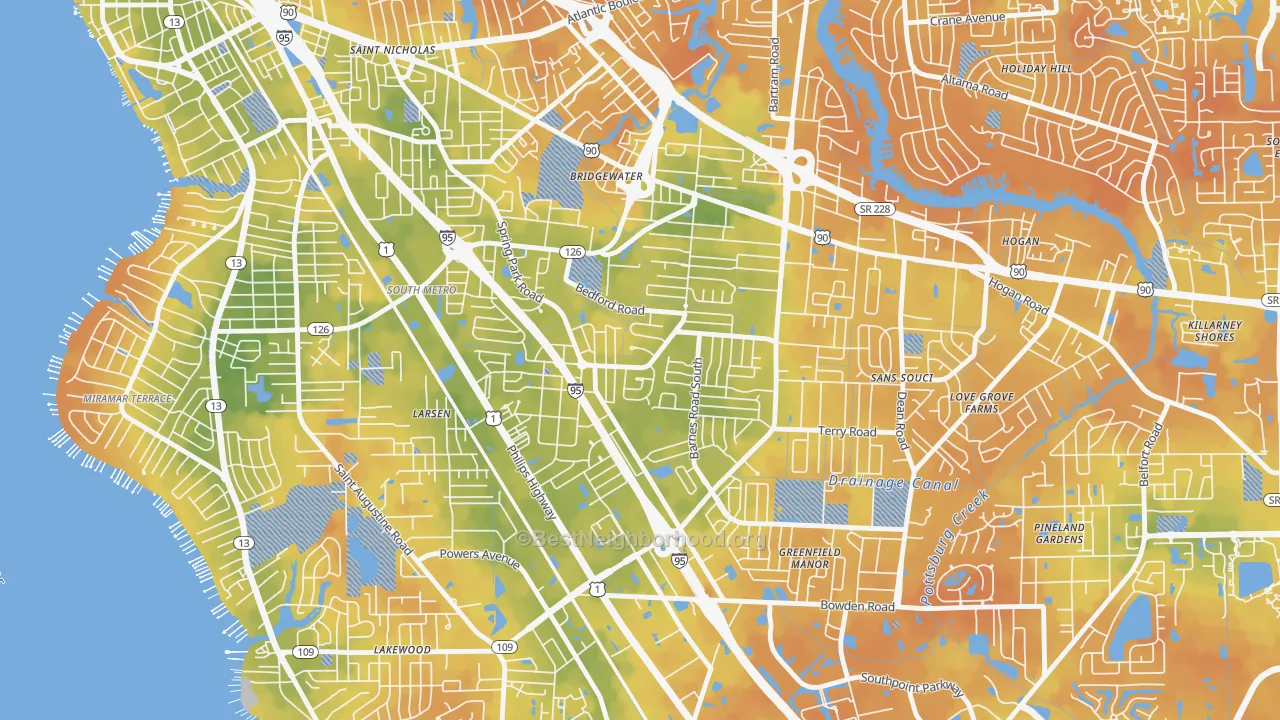 Bike Grade map of Englewood, Jacksonville, FL