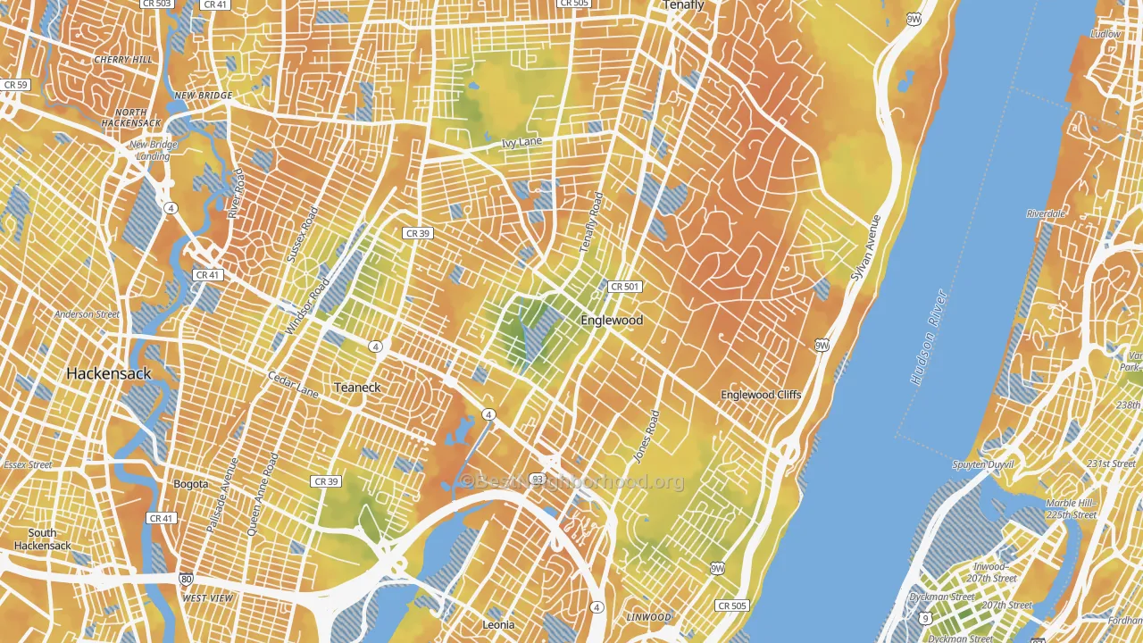 Bike Grade map of Englewood, NJ