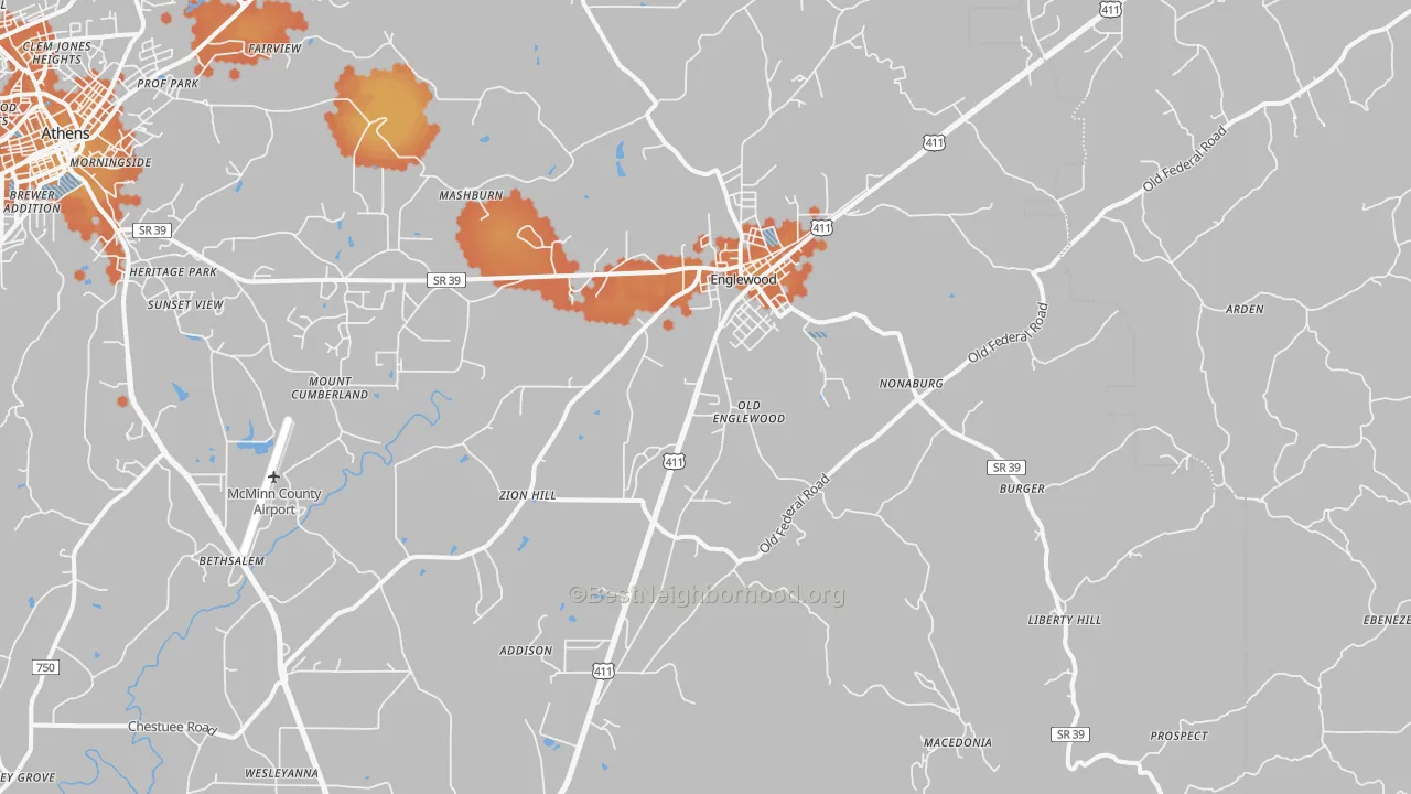 Bike Grade map of Englewood, TN