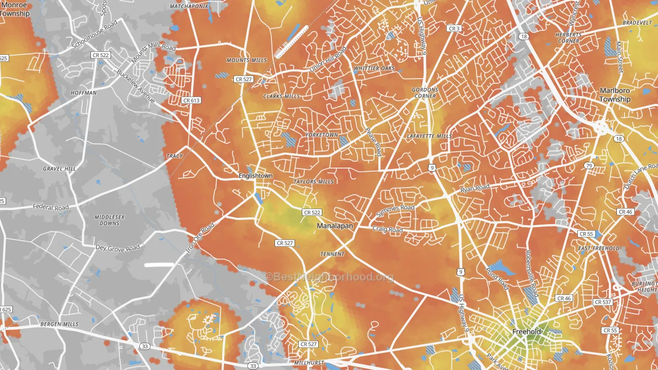 Bike Grade map of Englishtown, NJ