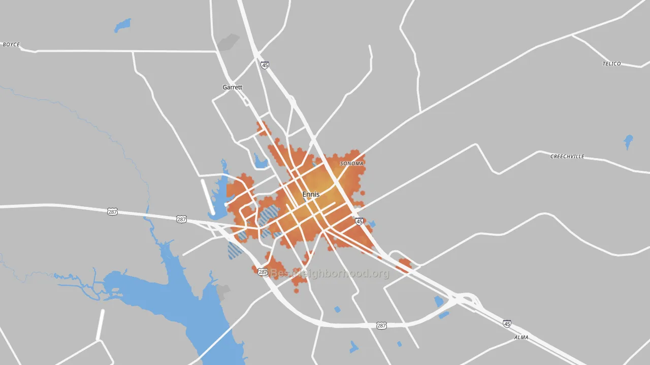 Bike Grade map of Ennis, TX
