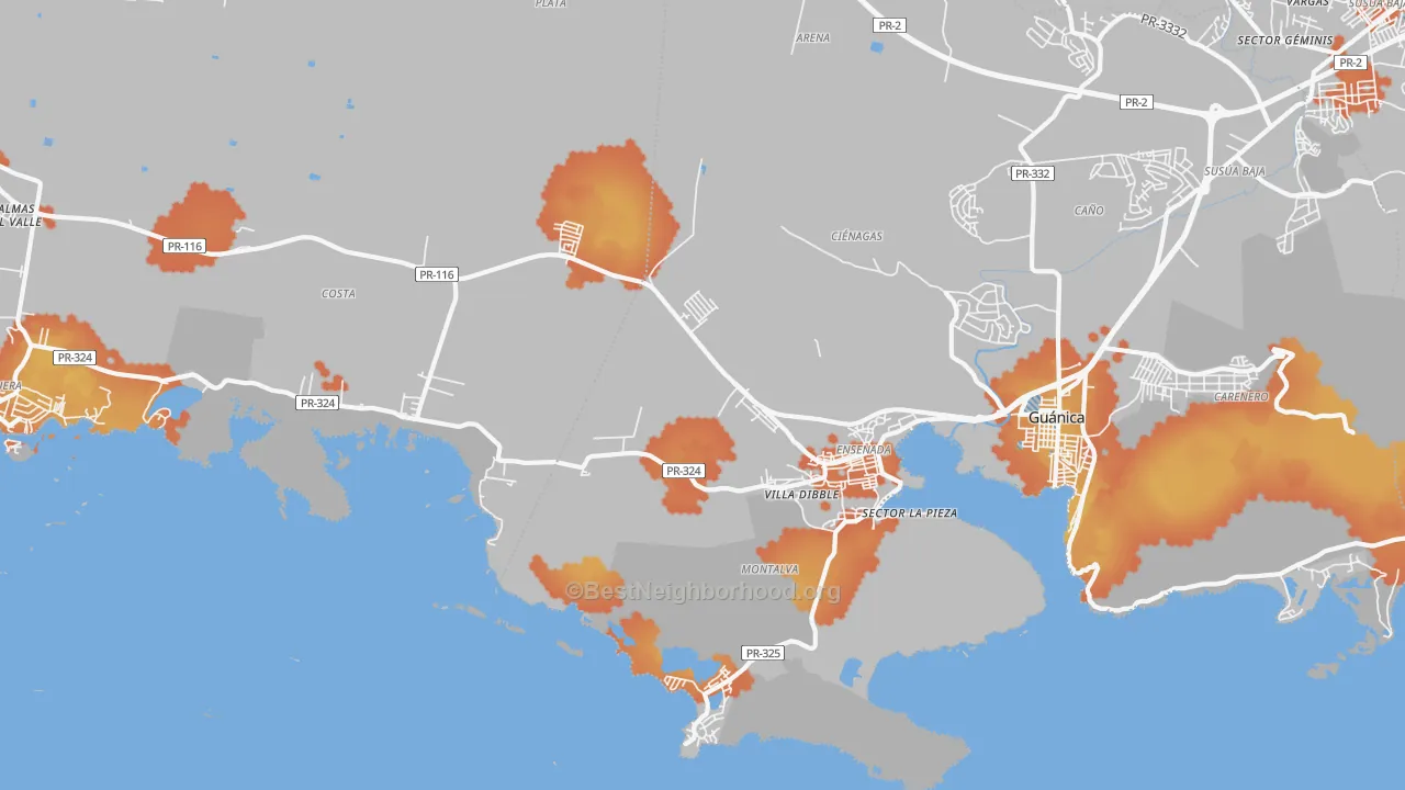 Bike Grade map of Ensenada, PR
