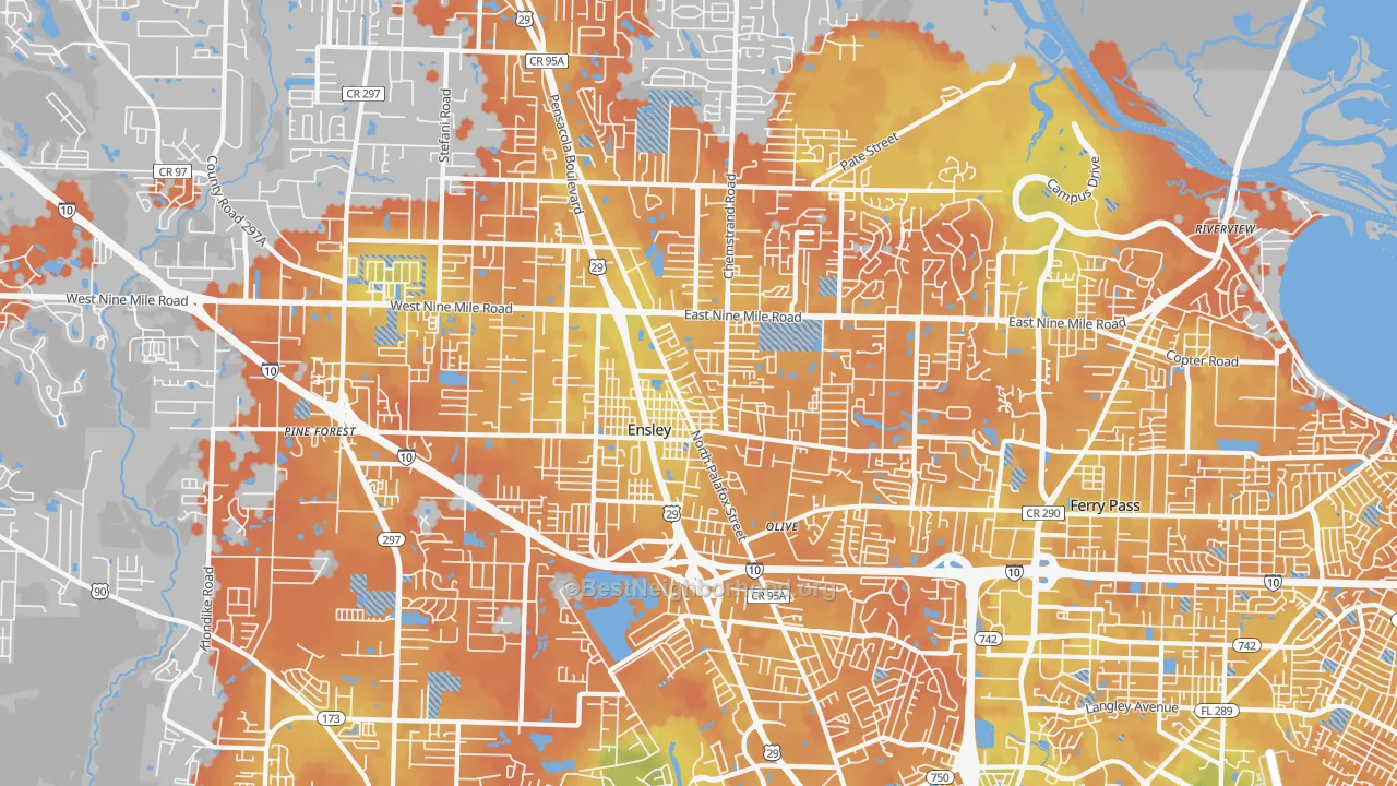 Bike Grade map of Ensley, FL