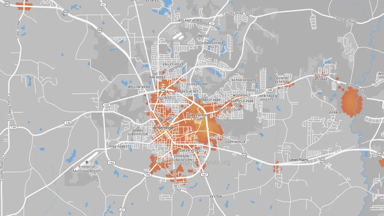 Bike Grade map of Enterprise, AL