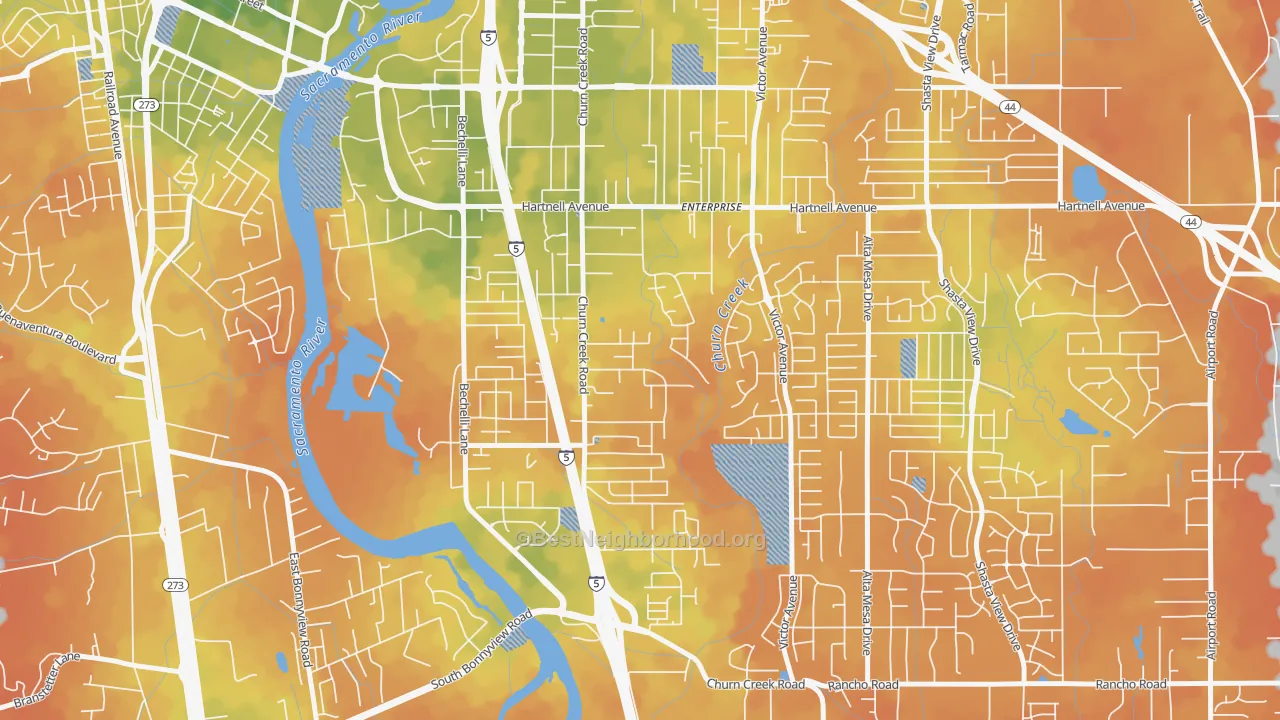 Bike Grade map of Enterprise, Redding, CA
