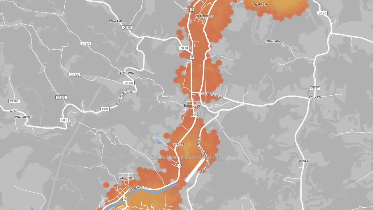 Bike Grade map of Enterprise, WV