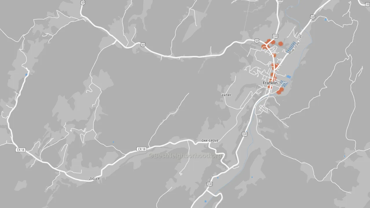 Bike Grade map of Entry, WV
