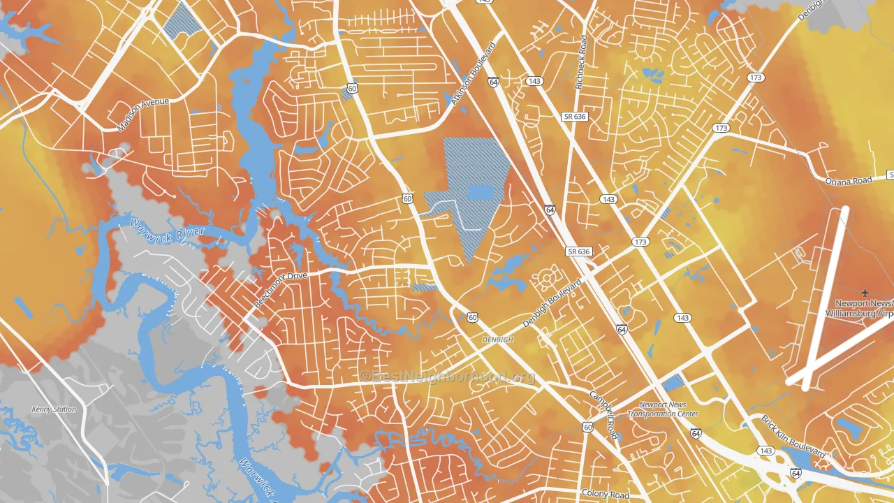 Bike Grade map of Epes, Newport News, VA