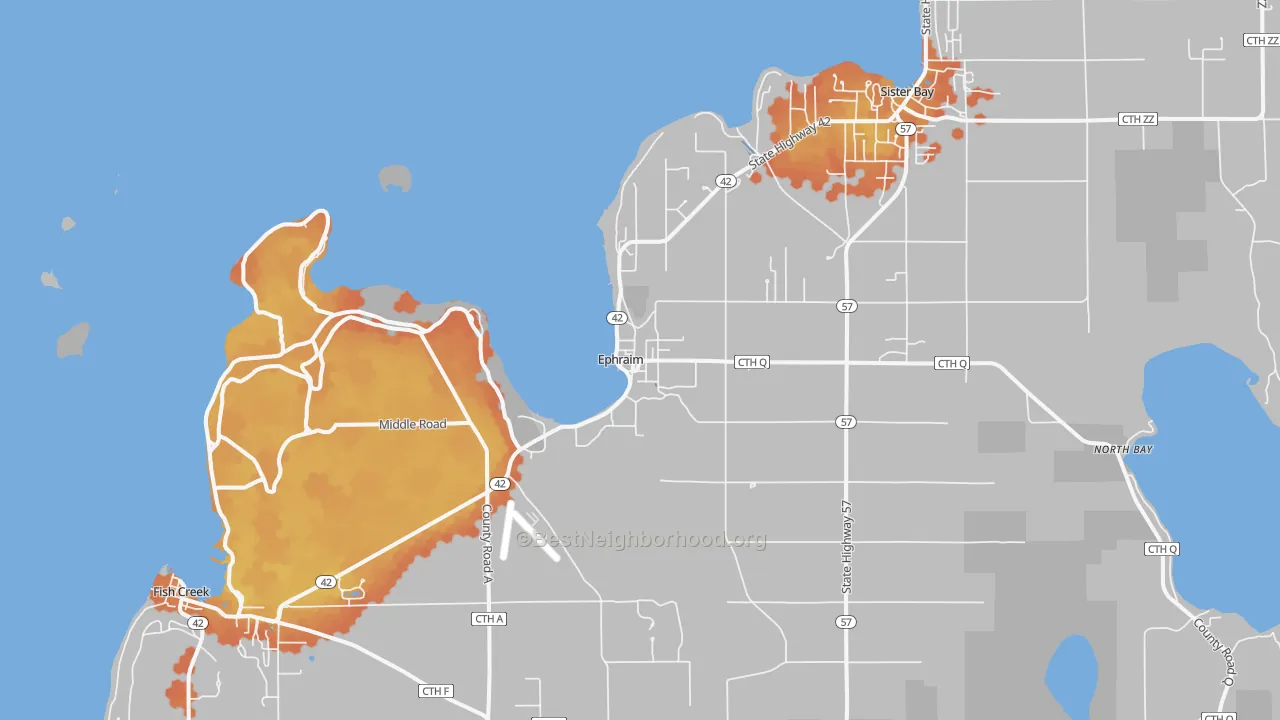 Bike Grade map of Ephraim, WI
