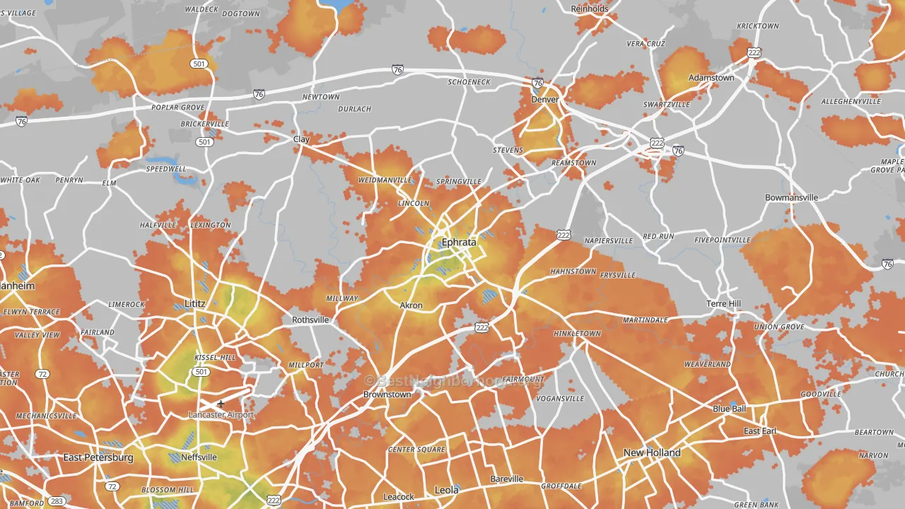 Bike Grade map of Ephrata, PA