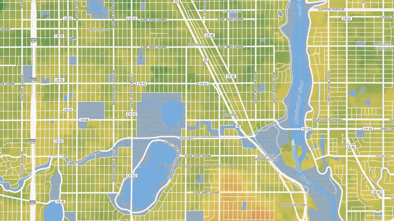 Bike Grade map of Ericsson, Minneapolis, MN