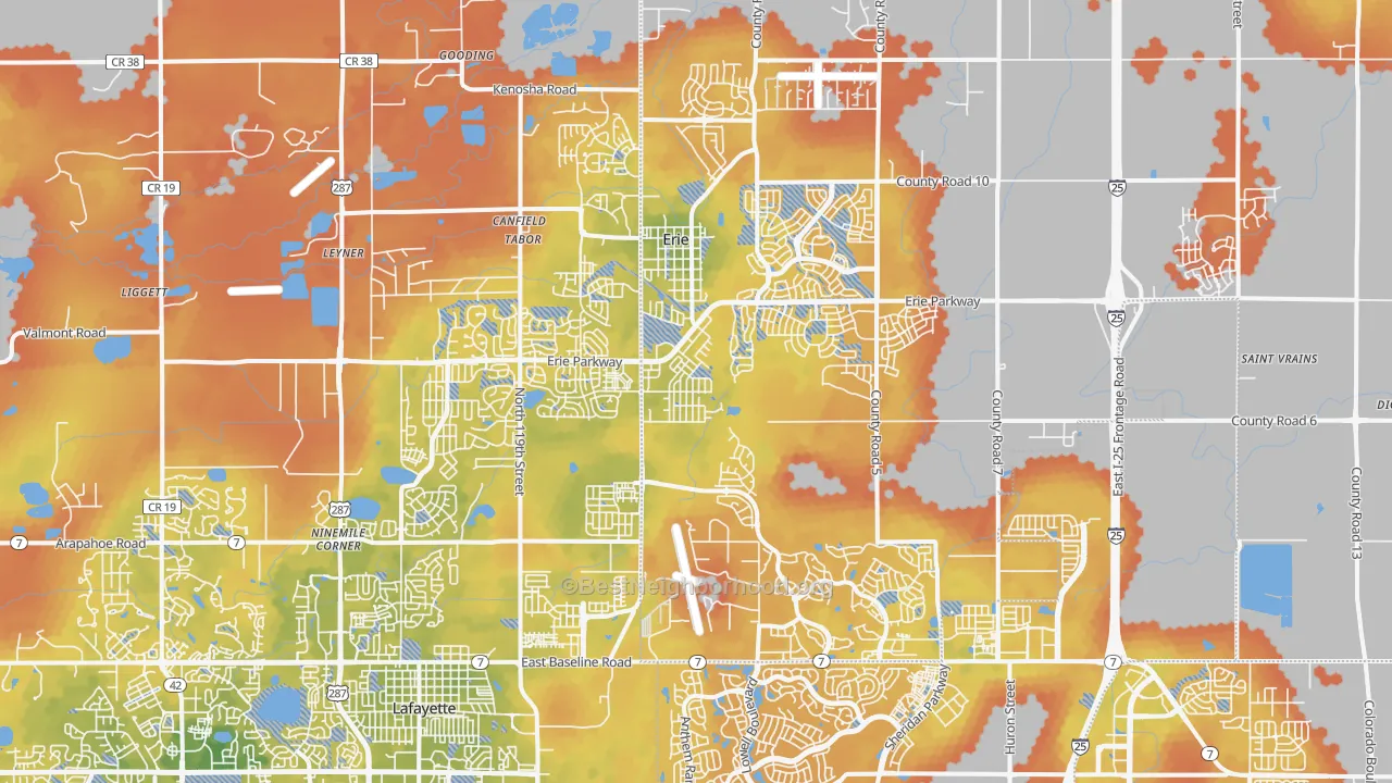 Bike Grade map of Erie, CO