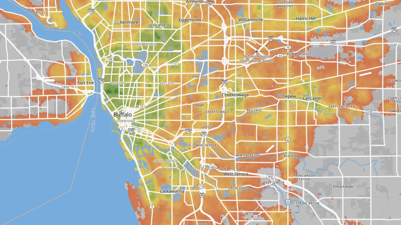 Bike Grade map of Erie County, NY