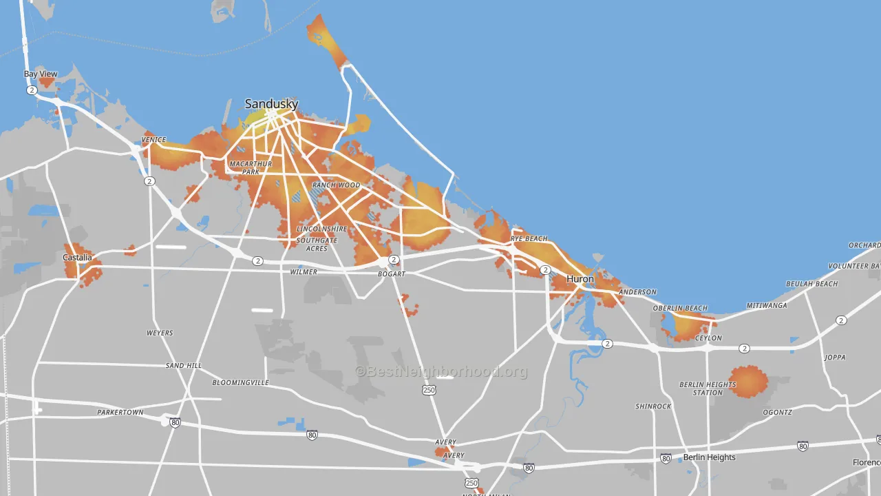 Bike Grade map of Erie County, OH