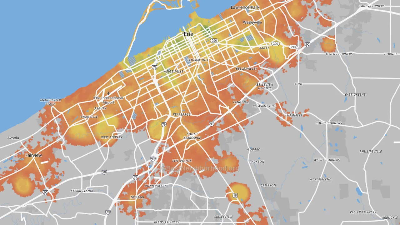 Bike Grade map of Erie County, PA
