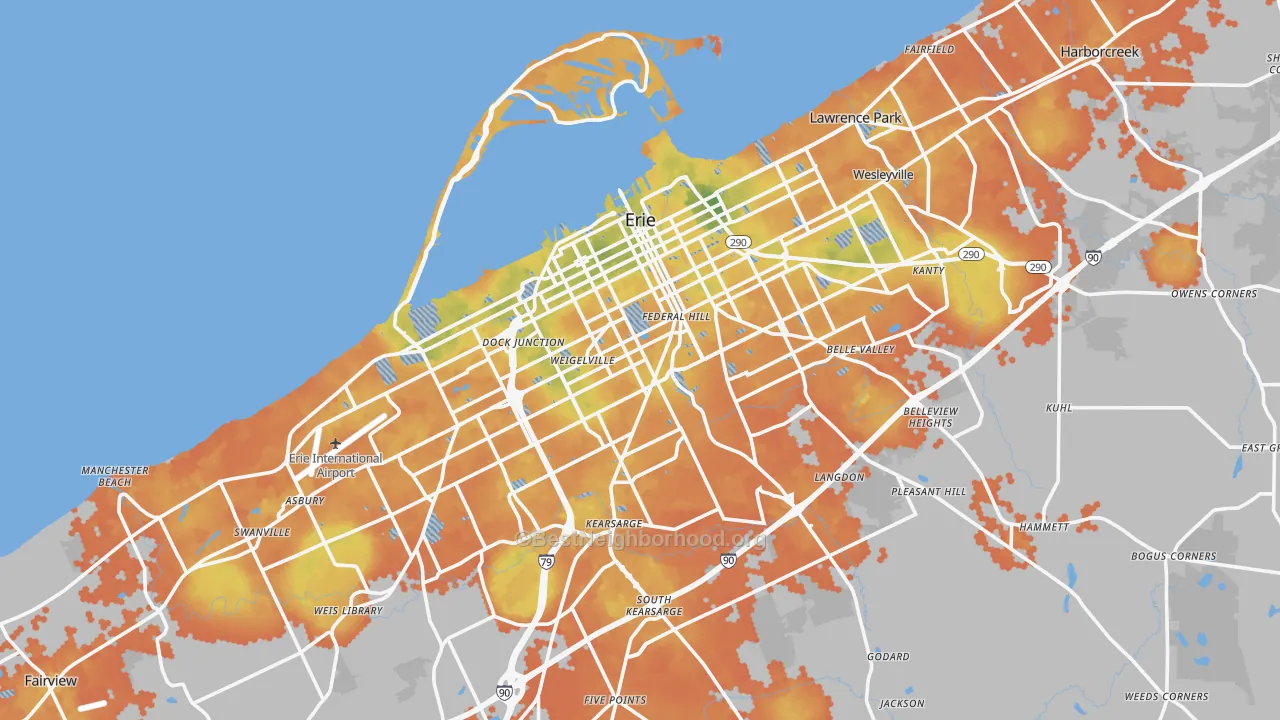 Bike Grade map of Erie, PA