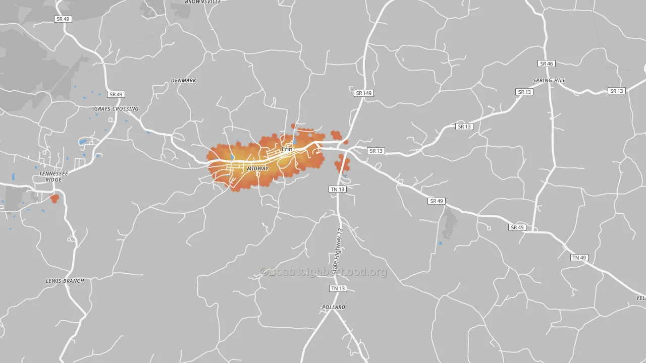 Bike Grade map of Erin, TN