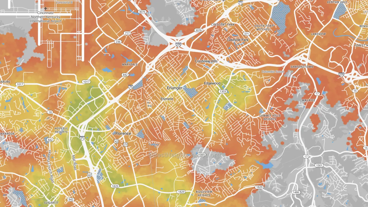 Bike Grade map of Erlanger, KY