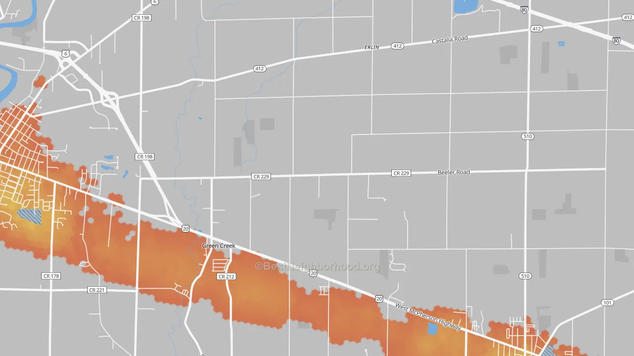 Bike Grade map of Erlin, OH