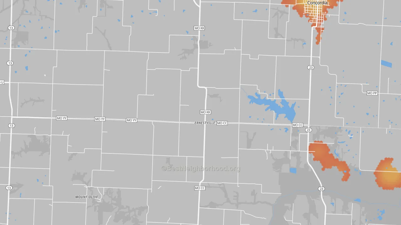 Bike Grade map of Ernestville, MO