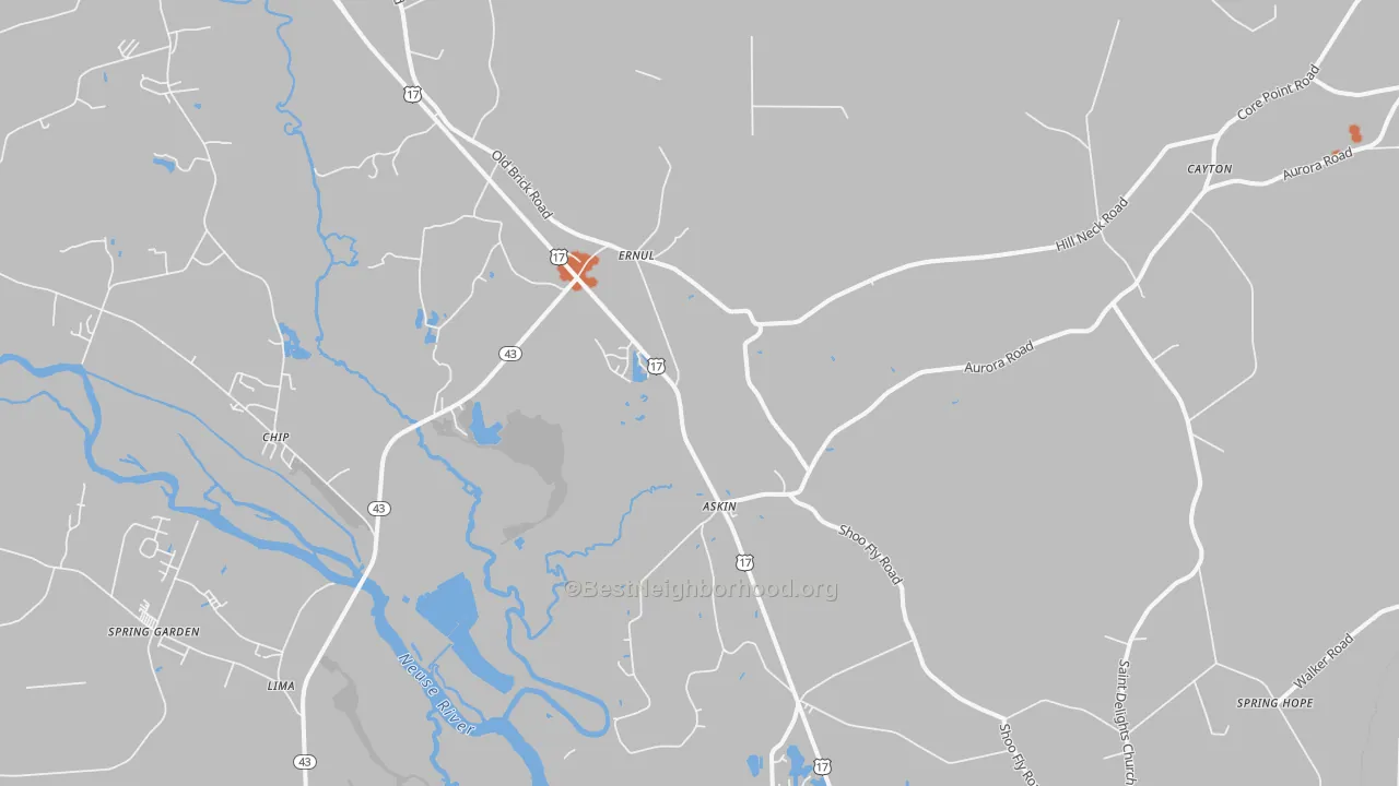Bike Grade map of Ernul, NC