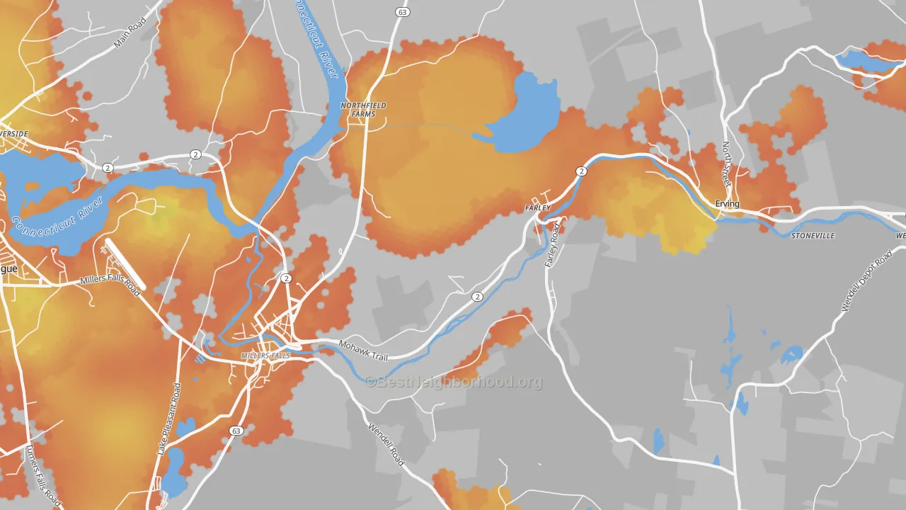 Bike Grade map of Erving, MA
