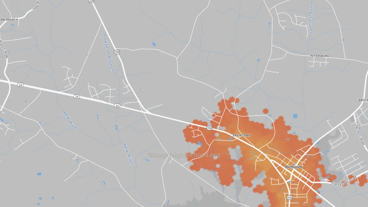 Bike Grade map of Ervintown, NC