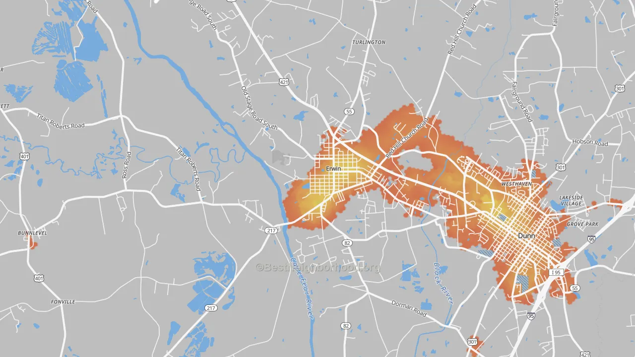 Bike Grade map of Erwin, NC