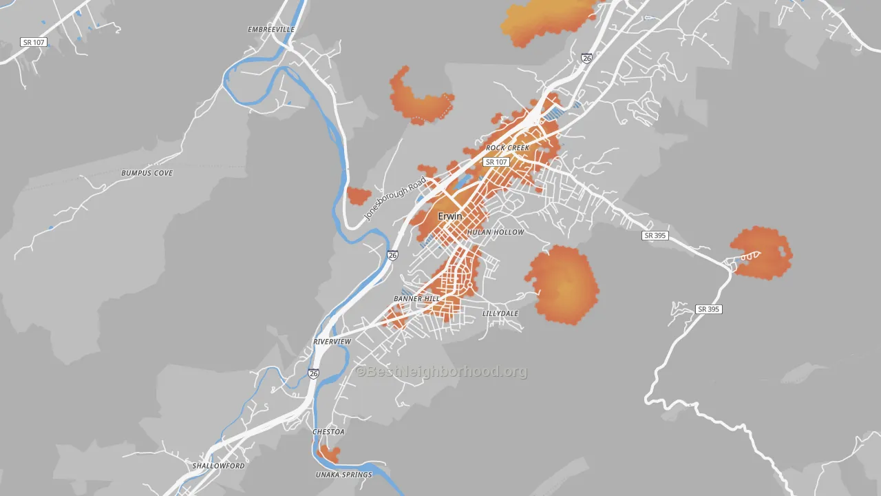 Bike Grade map of Erwin, TN