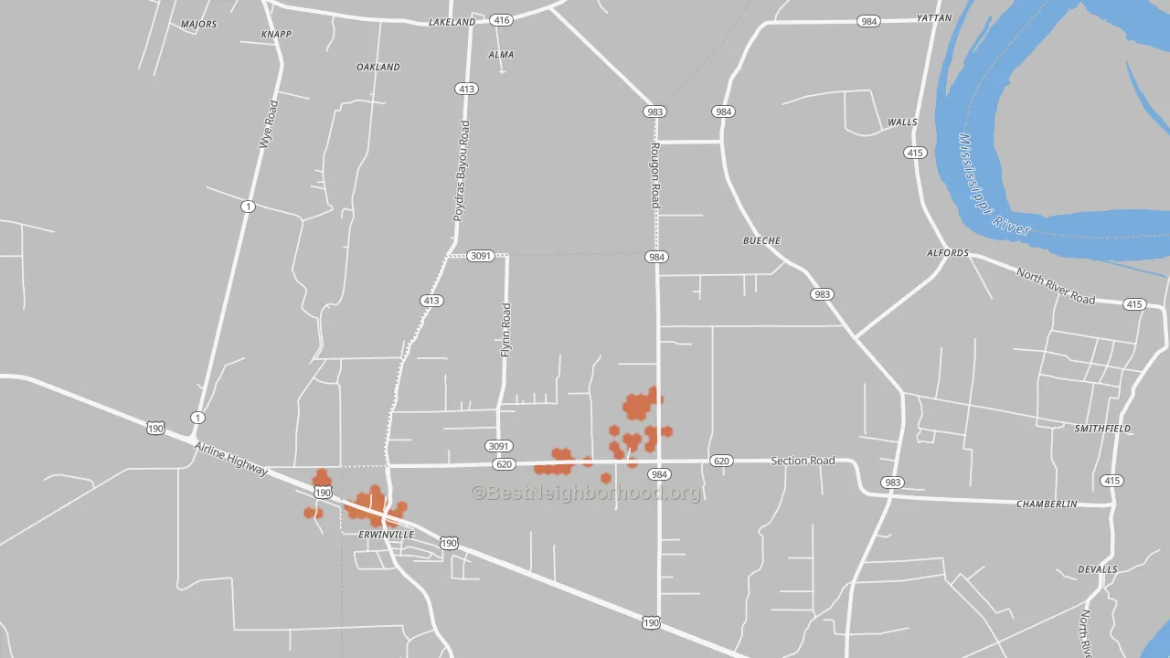 Bike Grade map of Erwinville, LA