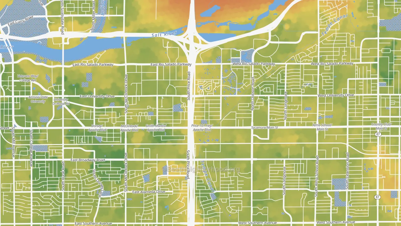 Bike Grade map of Escalante, Tempe, AZ