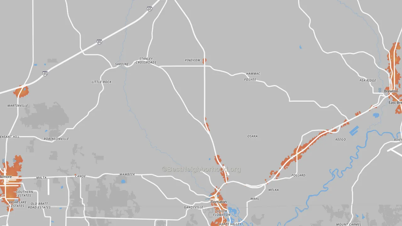 Bike Grade map of Escambia County, AL