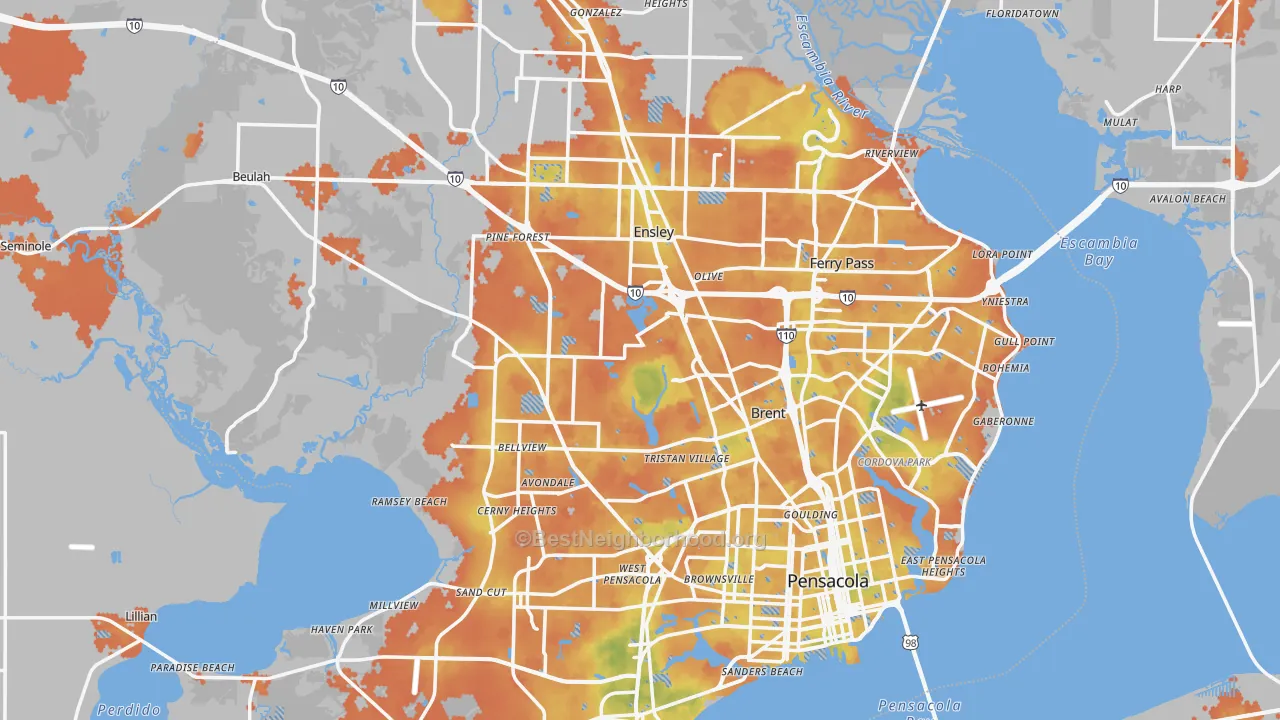 Bike Grade map of Escambia County, FL