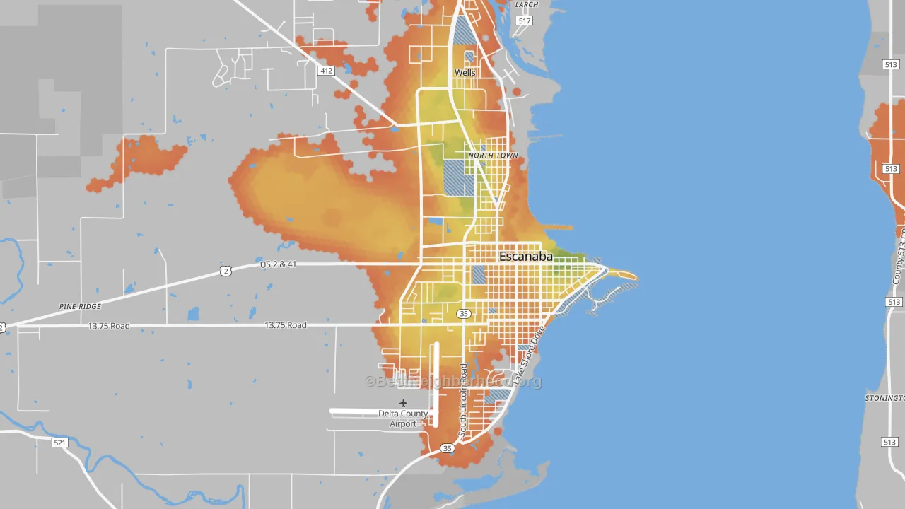 Bike Grade map of Escanaba, MI