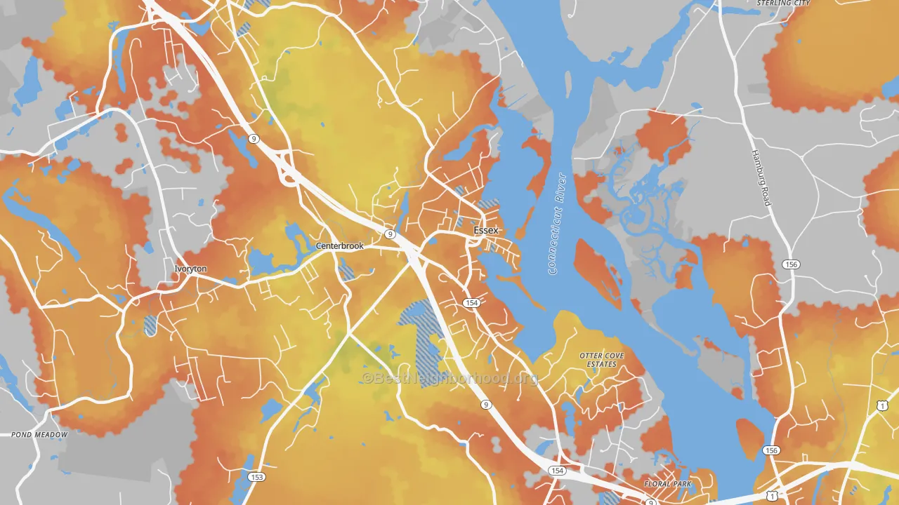 Bike Grade map of Essex, CT