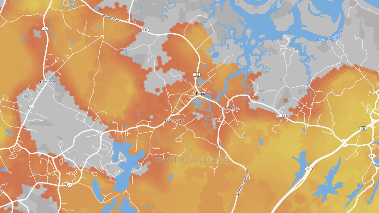 Bike Grade map of Essex, MA