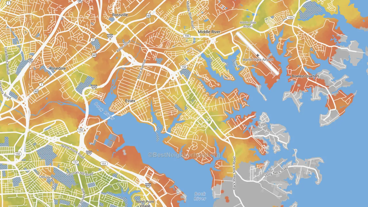 Bike Grade map of Essex, MD